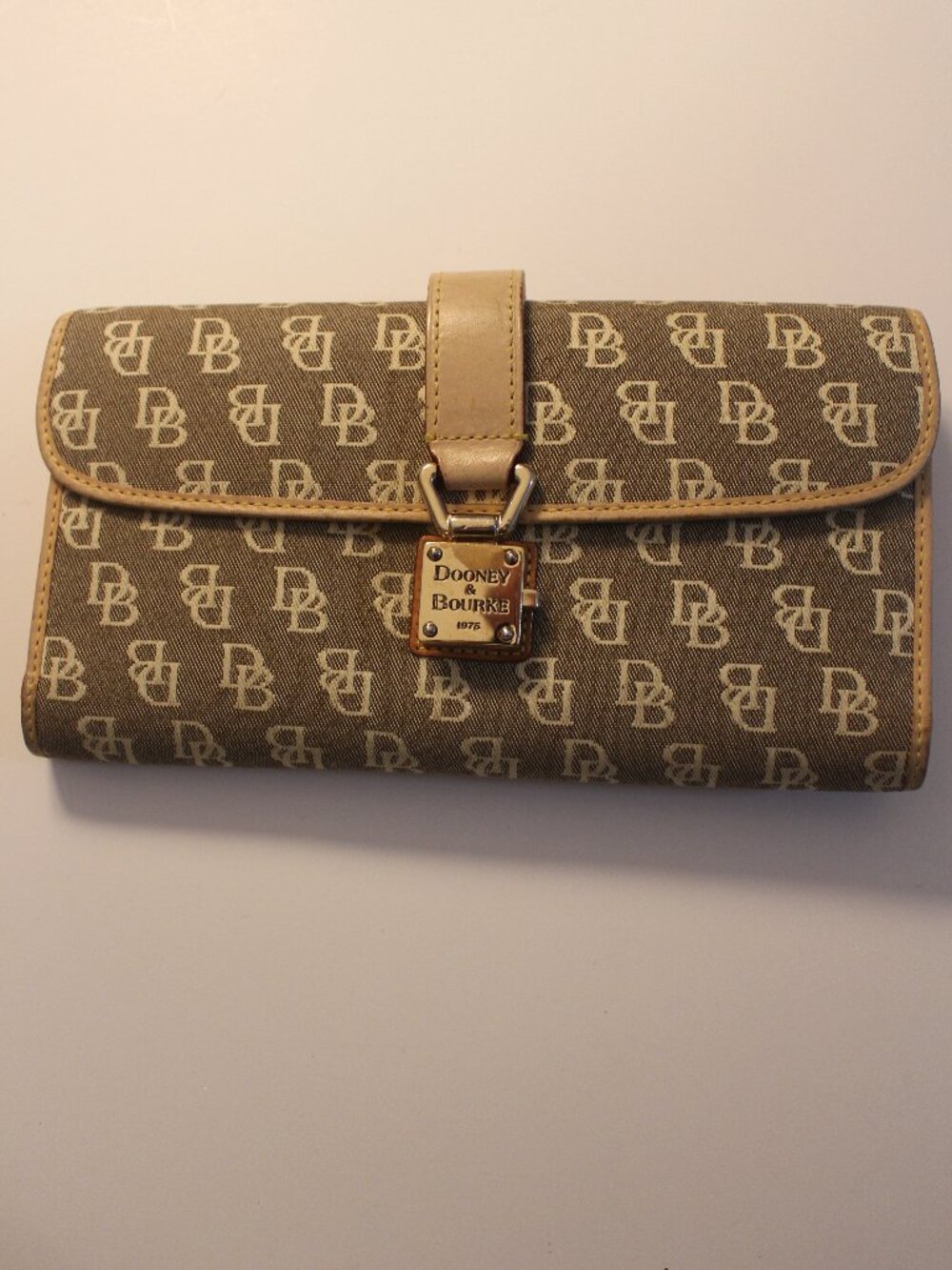 Dooney & Bourke Brown Tan Signature DB Flap Wallet
